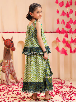 Girls Printed Top with Skirt