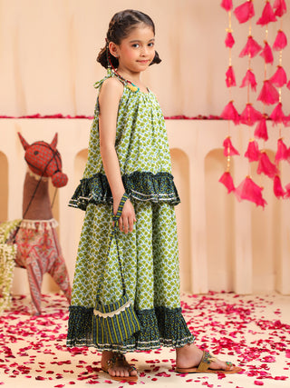 Girls Printed Top with Skirt