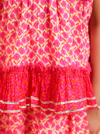 Girls Floral Printed Gotta Patti Pure Cotton Top with Skirt & Dupatta