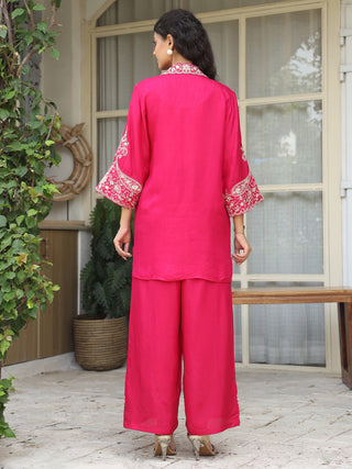 Women Embroidered Shirt with Trousers Co-ord Set