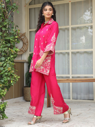 Women Embroidered Shirt with Trousers Co-ord Set
