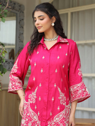 Women Embroidered Shirt with Trousers Co-ord Set