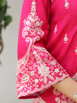 Women Embroidered Shirt with Trousers Co-ord Set