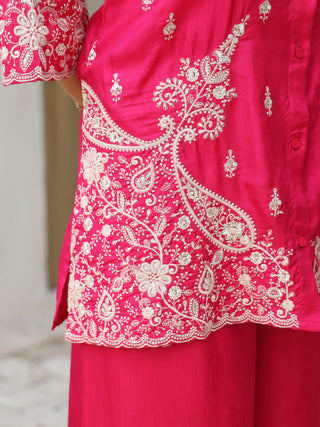 Women Embroidered Shirt with Trousers Co-ord Set