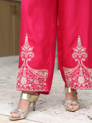Women Embroidered Shirt with Trousers Co-ord Set