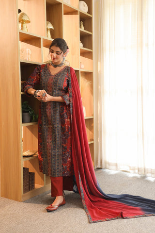 Women Floral Printed Regular Pure Cotton Kurta with Trousers & With Dupatta