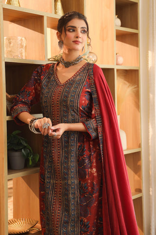 Women Floral Printed Regular Pure Cotton Kurta with Trousers & With Dupatta