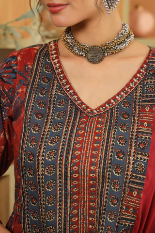 Women Floral Printed Regular Pure Cotton Kurta with Trousers & With Dupatta