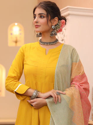 Mustard Solid Lace 3-Piece Kurta Set