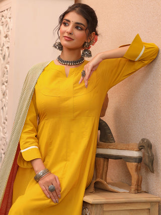 Mustard Solid Lace 3-Piece Kurta Set
