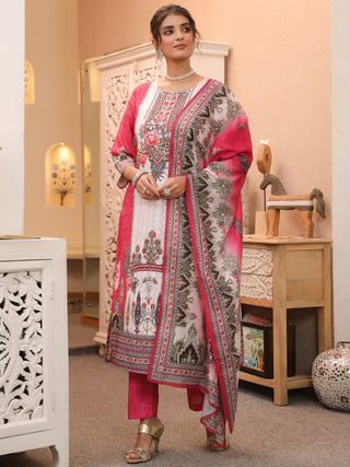 Women Ethnic Motifs Printed Regular Pure Cotton Kurta with Trousers & With Dupatta