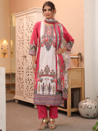Women Ethnic Motifs Printed Regular Pure Cotton Kurta with Trousers & With Dupatta
