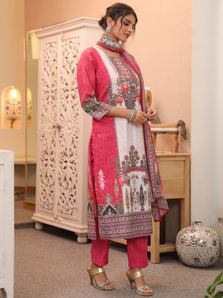 Women Ethnic Motifs Printed Regular Pure Cotton Kurta with Trousers & With Dupatta
