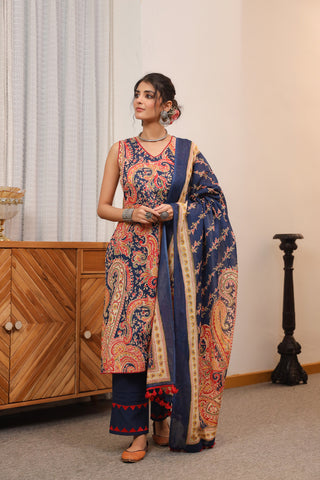 Women Ethnic Motifs Printed Regular Pure Cotton Top with Trousers & With Dupatta