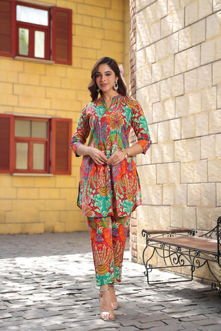 Floral Printed Pure Cotton Tunic & Trouser