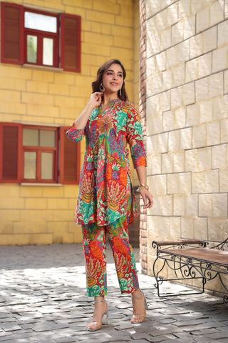 Floral Printed Pure Cotton Tunic & Trouser