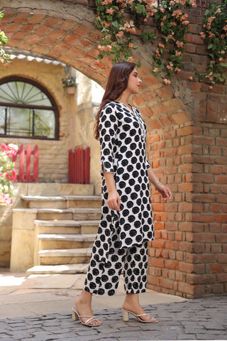 Printed Pure Cotton V-Neck Tunic With Trouser