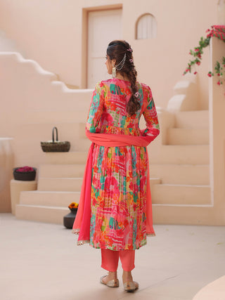 Women Floral Printed Empire Sequinned Kurta with Trousers & With Dupatta