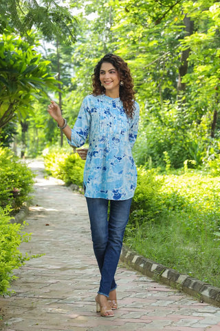 Women Blue Tie & Dye A-Line Kurti