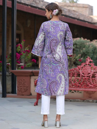 Women Purple Paisley Printed Straight Kurta