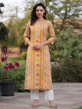 Women Yellow Ethnic Motifs Printed Straight Kurta