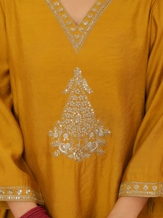 Mustard Embroidered Chanderi Co-Ord Set