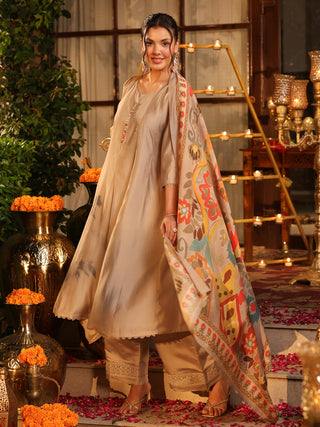 Grey Chanderi A-Line Kurta Set