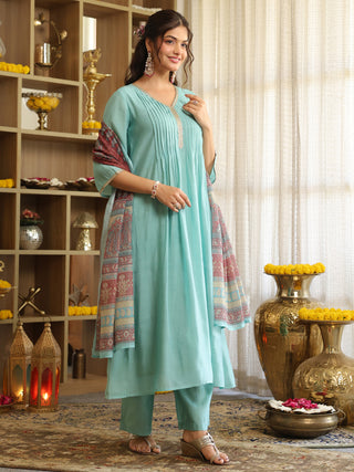 Light Blue Chanderi A-Line Kurta Set with Pocket