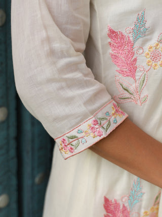 White Floral Embroidered 3-Piece Anarkali Kurta Set