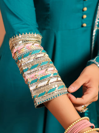 Teal Solid Fit & Flare 3-Piece Anarkali Kurta Set