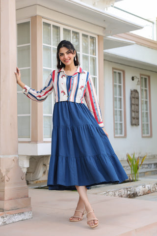 Blue Solid Fit & Flare Dress