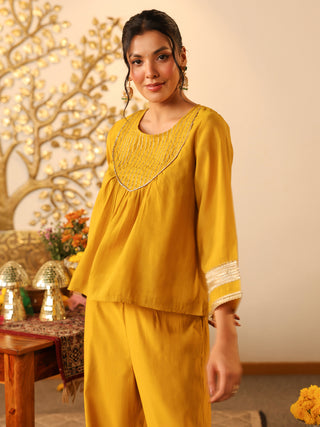 Yellow Lace Chanderi Co-Ord Set
