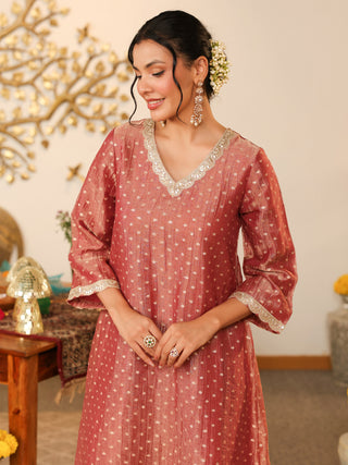 Dusty Rose Woven Butti Tissue Co-Ord Set with Pocket