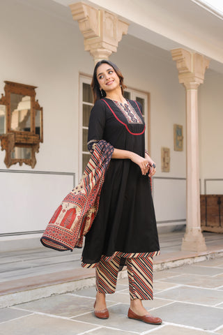 Black Solid 3-Piece Kurta Set