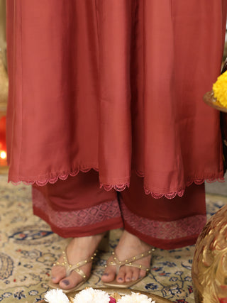 Brick Red Chanderi A-Line Kurta Set