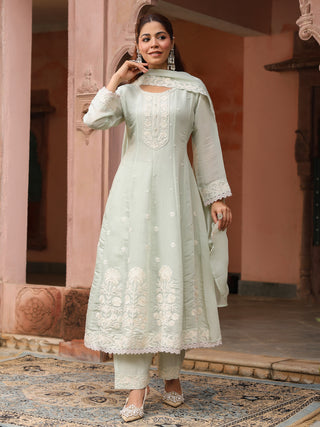 Mint Green Embroidered Lace 3-Piece Anarkali Kurta Set