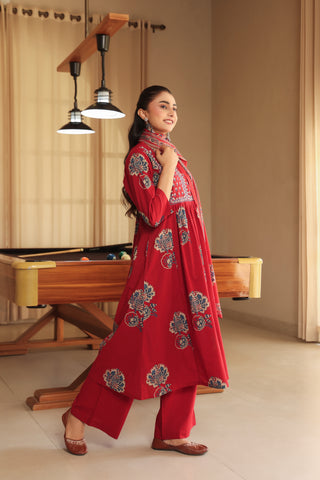 Women Ethnic Motifs Printed Regular Thread Work Pure Cotton Kurta with Trousers & With Dupatta