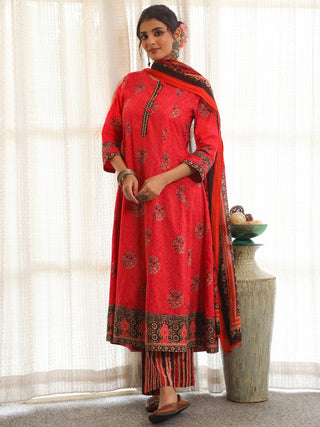 Women Ethnic Motifs Printed Regular Pure Cotton Kurta with Trousers & With Dupatta