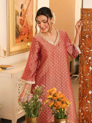 Dusty Rose Woven Butti Tissue Co-Ord Set with Pocket