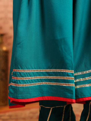 Teal Solid Fit & Flare 3-Piece Anarkali Kurta Set