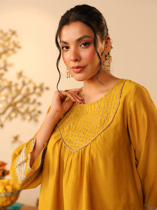 Yellow Lace Chanderi Co-Ord Set