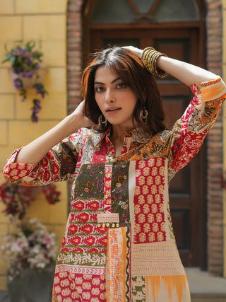 Women Multi Ethnic Motifs Printed Pure Cotton Kurta With Printed Trouser