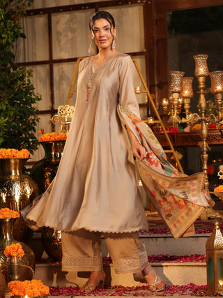 Grey Chanderi A-Line Kurta Set