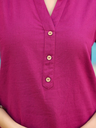 Women Mandarin Collar Cotton Regular Top
