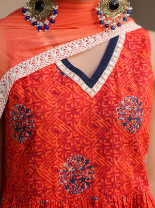 Women Ethnic Motifs Printed Empire Pure Cotton Kurta with Sharara & With Dupatta