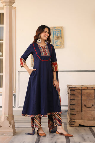Blue Solid 3-Piece Kurta Set