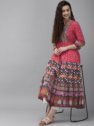 Women Pink Printed Pure Cotton Anarkali Kurta