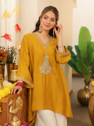 Mustard Embroidered Chanderi Co-Ord Set
