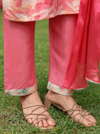 Pink Floral Embroidered 3-Piece Straight Kurta Set