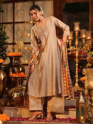 Grey Chanderi A-Line Kurta Set